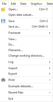 Stata file menu tab